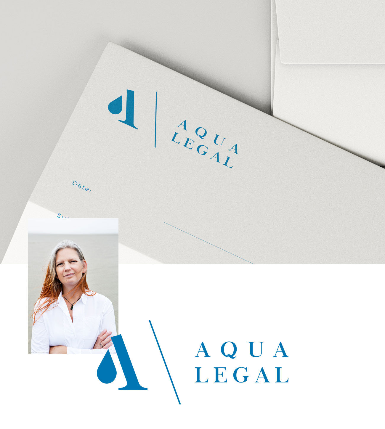Branding Identity logo design business cards letterhead and portrait photography for Aqua Legal Marjolein van Laere by Poppyonto